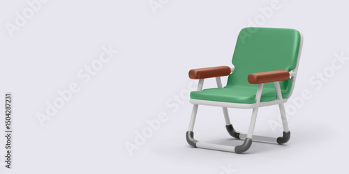 School chair with armrests in cartoon 3D style, isolated on light background. Ideal for classroom visuals, learning materials, or design mockups. Vector illustration.