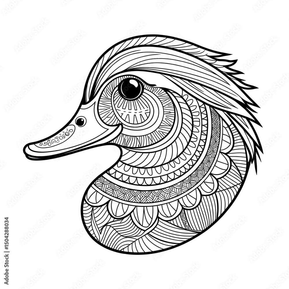 Fototapeta premium A black and white mandala duck design illustration line art of a coloring page