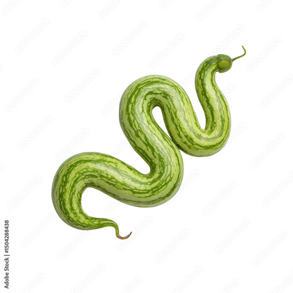 Fototapeta premium The Serpent of Nature: A Unique Green Melon on white background