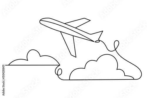 Airplane icon one line drawing minimalist style