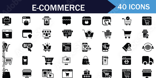 E commerce shopping online store icons set