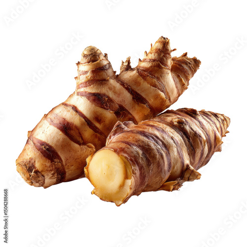 Unique Root Vegetable: Jerusalem Artichoke on a white background.