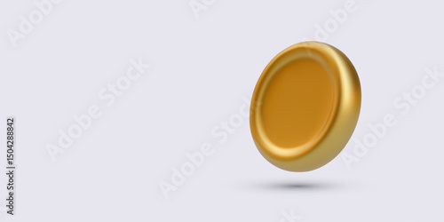 Golden Coin Icon Floating with Soft Shadow on Light Background. Ideal for Currency, Wealth, Game Assets, and Financial Concepts. Glossy and Minimalist Vector Illustration.