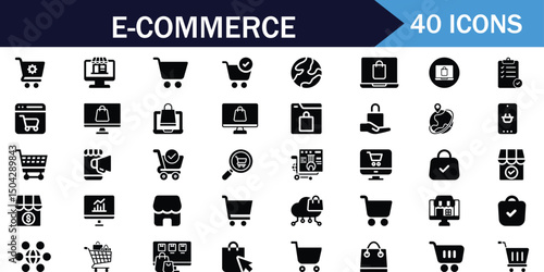 E commerce shopping online store icons set