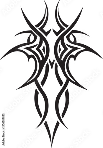 Vintage tribal black vector ornament with Celtic knot and spider flower silhouette illustration