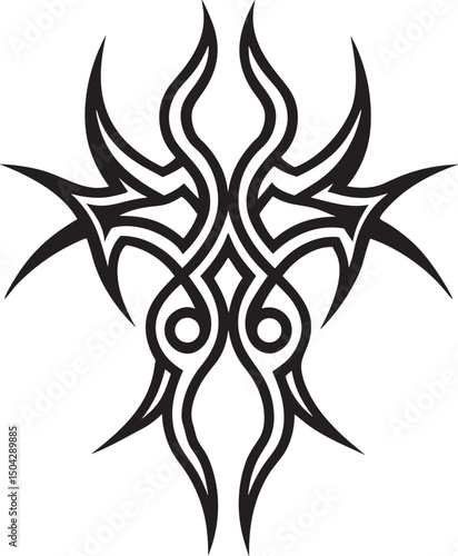 Vintage tribal black vector ornament with Celtic knot and spider flower silhouette illustration