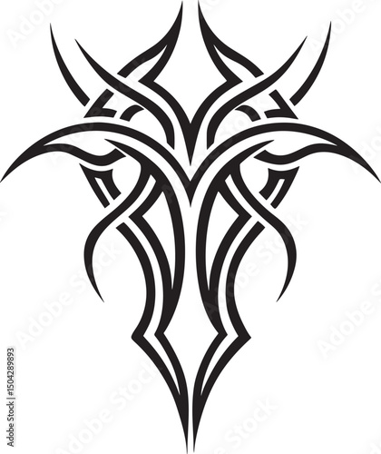 Vintage tribal black vector ornament with Celtic knot and spider flower silhouette illustration