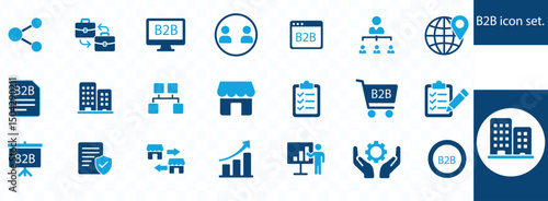 B2B icon set . supplier, commerce, vendor, enterprise, partnership, manufacturer, purchase order, supply chain, transaction, quotation and more.