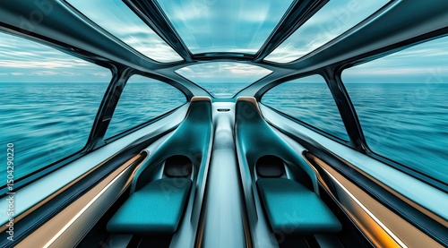 Panoramic ocean view from futuristic yacht cockpit