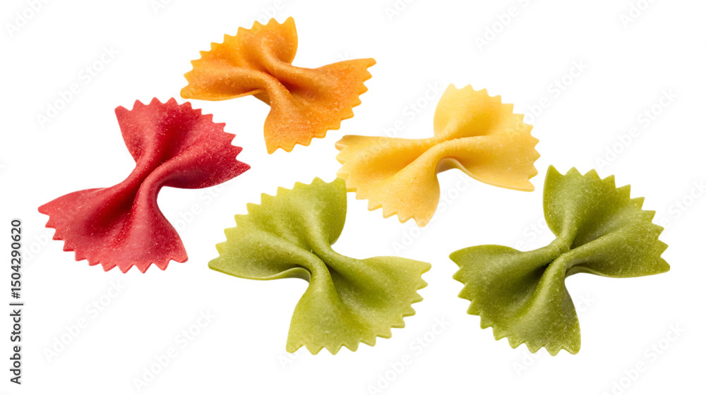 A colorful farfalle pasta isolated on transparent background, cut out png A colorful farfalle pasta isolated on transparent background, cut out png
