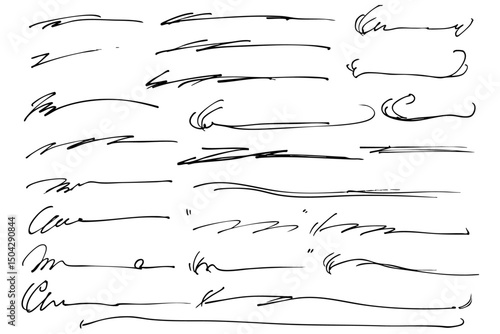 手描きの文字の下の線　アンダーラインセット　ベクター