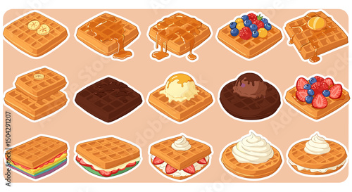 Variety of colorful waffles illustration
