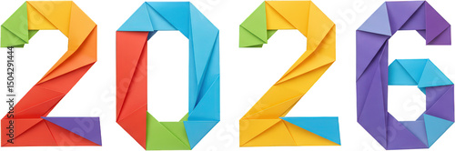 Colorful Origami Paper 2026 New Year Number Design