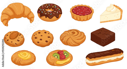 Variety of sweet baked goods illustration