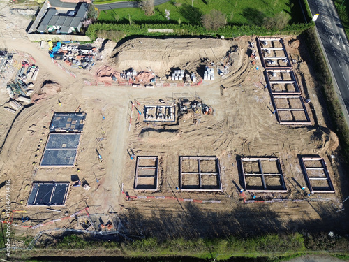 Obraz na plátně Aerial view of a residential construction site in the UK