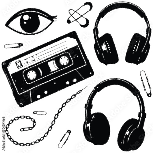 A vibrant vector set of isolated musical instruments including rock guitars, bass, and string instruments for your band