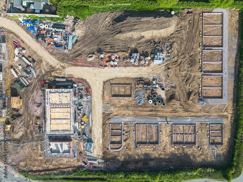 Aerial view of a residential construction site in the UK