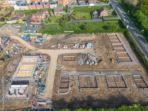 Aerial view of a residential construction site in the UK