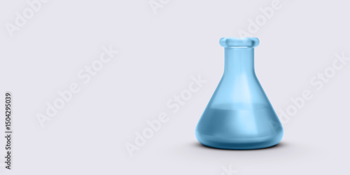 Laboratory Flask, Transparent Blue Glass Bottle with Liquid on Light Background. Ideal for Chemistry, Science Education, and Research Projects. Clean and Minimal Vector Illustration.