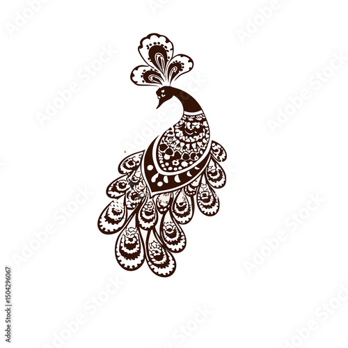 A close up of a peacock with a decorative pattern on its tail
