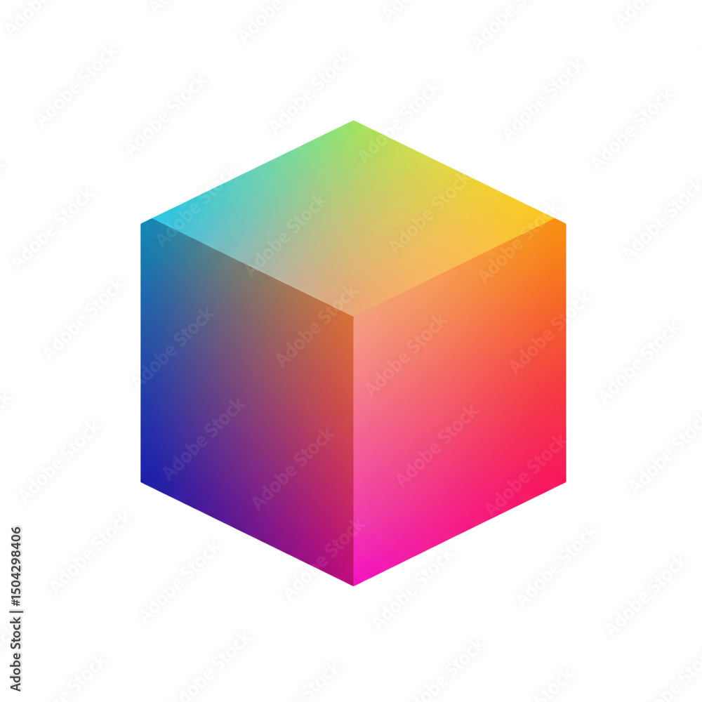 Vibrant isometric cube with a smooth gradient transition, floating against a stark white backdrop, perfect for modern designs and visual concepts Vibrant isometric cube with a smooth gradient transition, floating against a stark white backdrop, perfect for modern designs and visual concepts