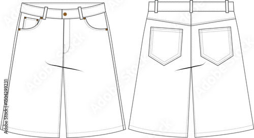 Denim bermuda shorts vector flat skecth