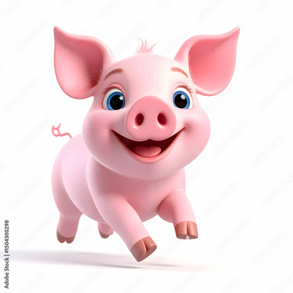 Smiling Pig: A charming, cheerful pink pig runs joyfully, its captivating smile radiating pure delight. This friendly character is set against a background. Smiling Pig: A charming, cheerful pink pig runs joyfully, its captivating smile radiating pure delight. This friendly character is set against a background.