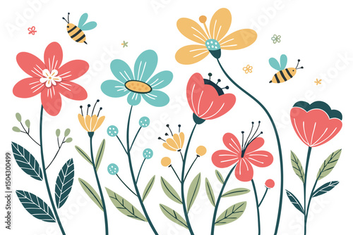 Seamless floral pattern with flowers and butterflies background