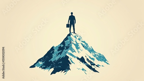 Silhouette of a person standing atop a mountain peak.