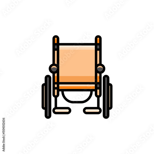 Orange wheelchair stands immobile front view medical icon