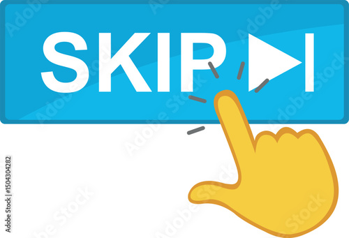 vector illustration yellow hand pressing digital skip button touchscreen
