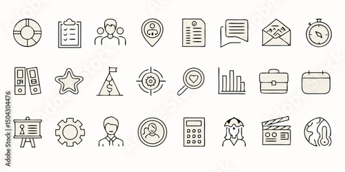 Human Resources icon set. Business related line icons: HR, recruitment, employment, office, management, business people, teamwork, resume, career and more. Editable stroke. Vector illustration.