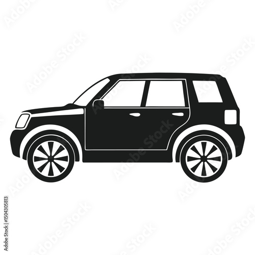 Vector illustration of a black suv car with stylized wheels isolated on white background.
