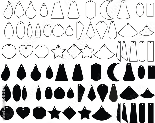 Set of earring designs laser cut, jewelry earrings collection flat and line vector.
