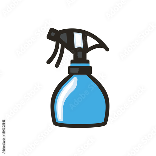 Blue sprayer dispenses liquid cleaner indoors for sanitation purposes