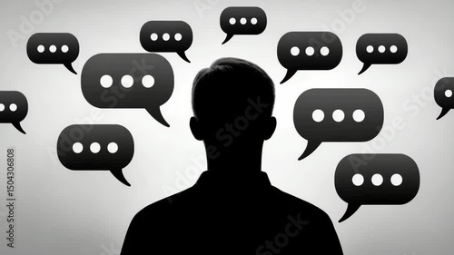 Using hurtful language toward others, bullying, verbal abuse, and hate speech. A silhouette figure surrounded by speech bubbles filled with hateful words.
