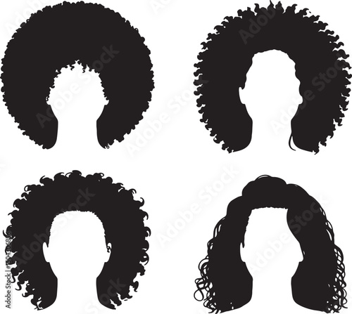 Four silhouettes of women with curly hair