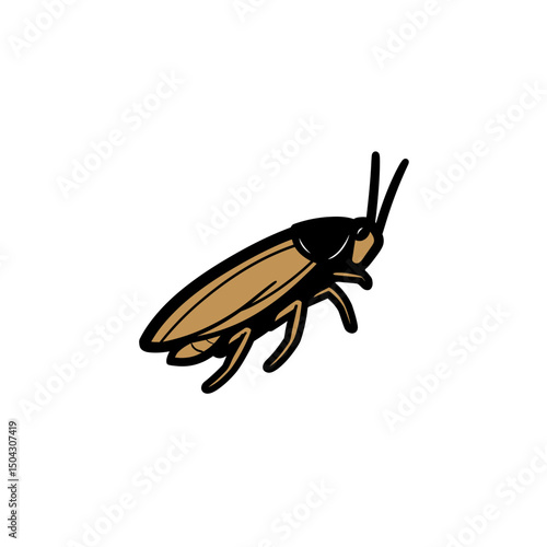 Isolated cockroach crawls digitally drawn white backdrop pest