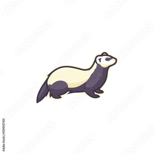 Cute ferret stands sideways illustration white background detail