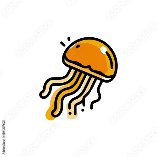 Orange jellyfish floats serenely underwater aquatic illustration