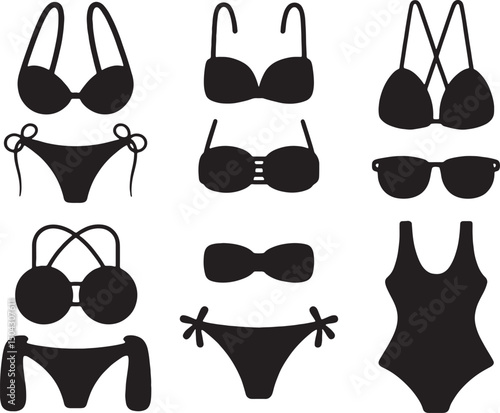Summer fashion swimsuit bikini icons collection