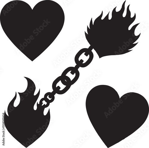Vector black and white hearts design collection with animal silhouettes