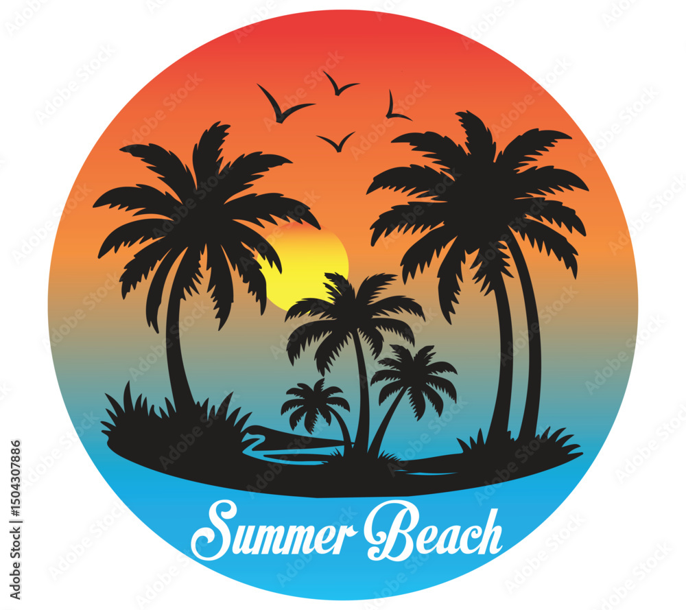 Fototapeta premium ocean surf vector element for summer beach with sunset, vacation illustration