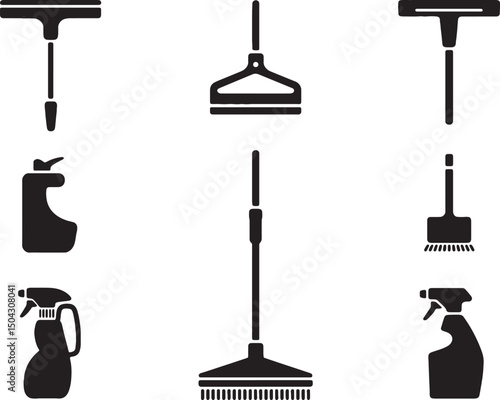 Cleaning supplies icons set household cleaning tools