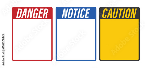 Bundle Isolated danger, caution notice sign with free text space, used as industrial information and safety instructions