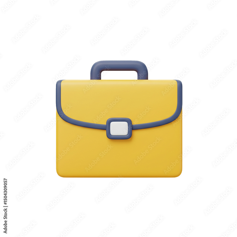 Stylized 3D render of a yellow business briefcase with rounded edges, depicting professional work, finance, or career opportunities on white background Stylized 3D render of a yellow business briefcase with rounded edges, depicting professional work, finance, or career opportunities on white background