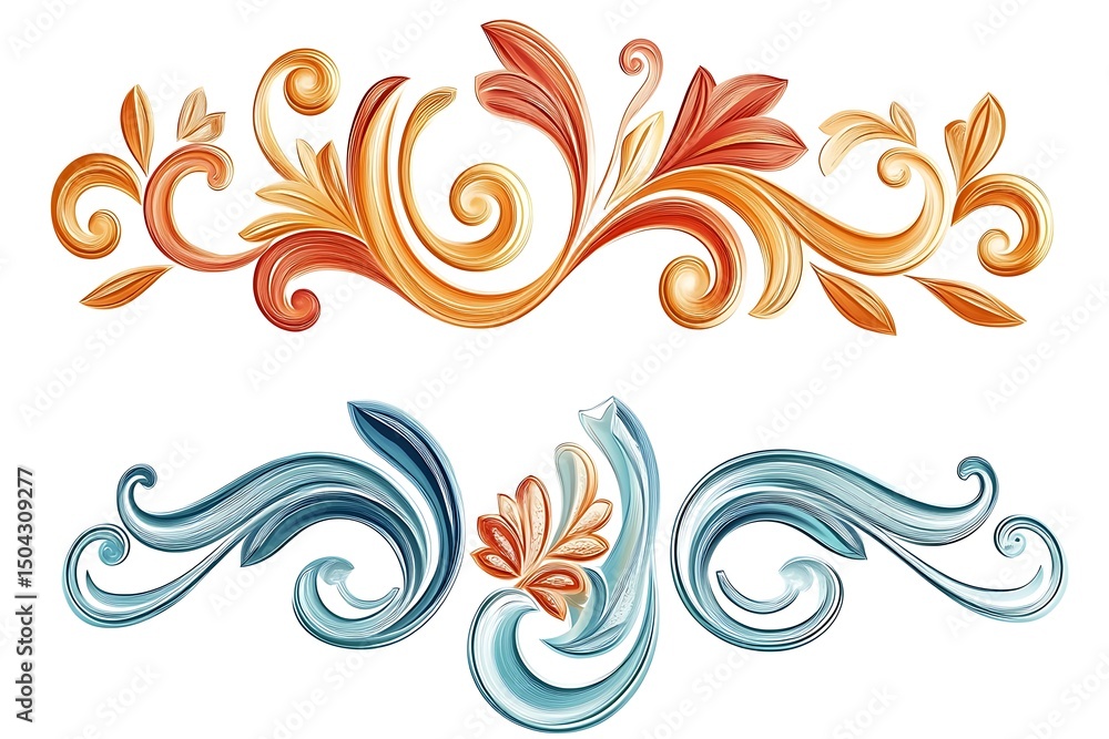 Fototapeta premium Ornamental Flourish Set Elegant Floral Elements with Intricate Curl Details & Quilled Design
