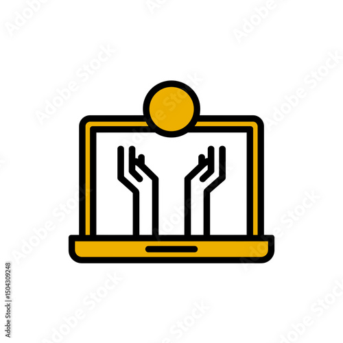 Online hands request internet aid on modern laptop screen