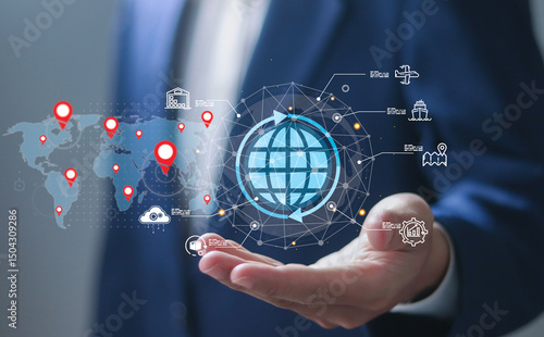 Digital logistics and supply chain concept. Transport, Streamlining delivery, Efficient logistics coordination, rigorous quality oversight, and effective supplier interaction.