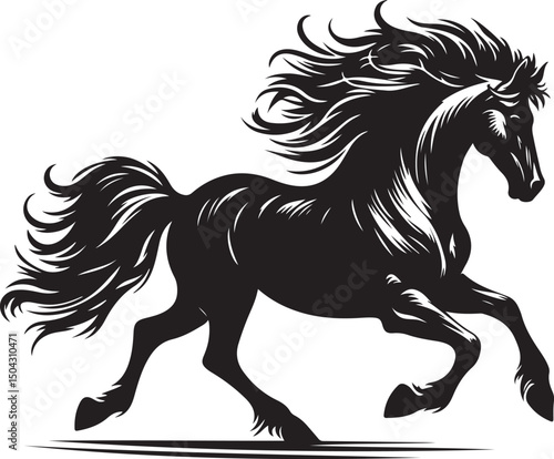 Running horse silhouette vector illustration on white, a powerful mustang or stallion design perfect for equestrian themes